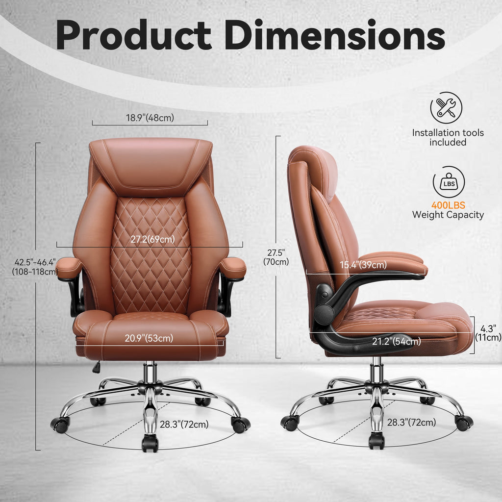FASTES Ergonomic Office Chair, Big and Tall Leather Desk Chair with Footrest and Lumbar Support, 2-Position Reclining Executive Computer Chair, Black