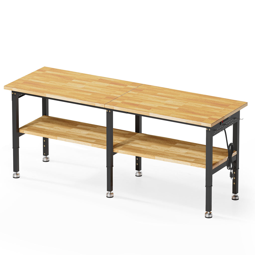 MUWOOD 96-inch Adjustable Height Workbench with Adjustable Height, Wood Worktop, 5000 LBS Load Capacity for Garage, Workshop