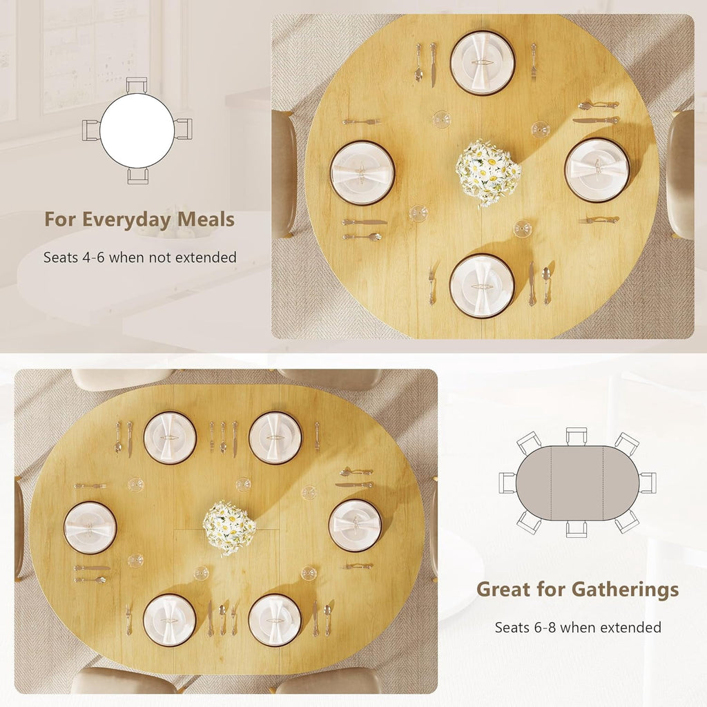 Virans 43.3-59 Extendable Round Dining Table for 6-8,Kitchen Table with MDF,Modern Dinner Table for Dining Rooms,Living Rooms,Walnut