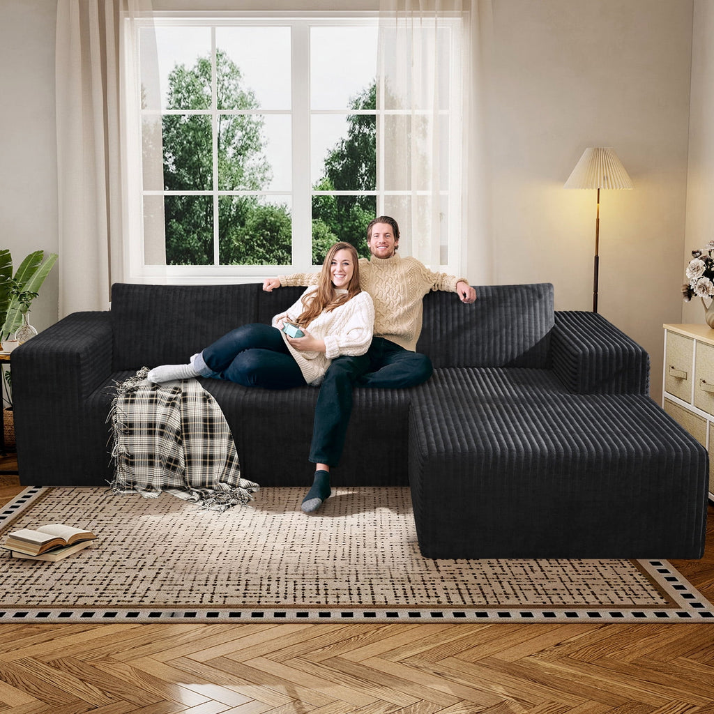 YVDNHP Modular Cloud Sofa - No Assembly Required, 107.8 Oversized L-Shaped Sectional with Chaise, Flannel Fabric Deep Seating Couch for Living Room