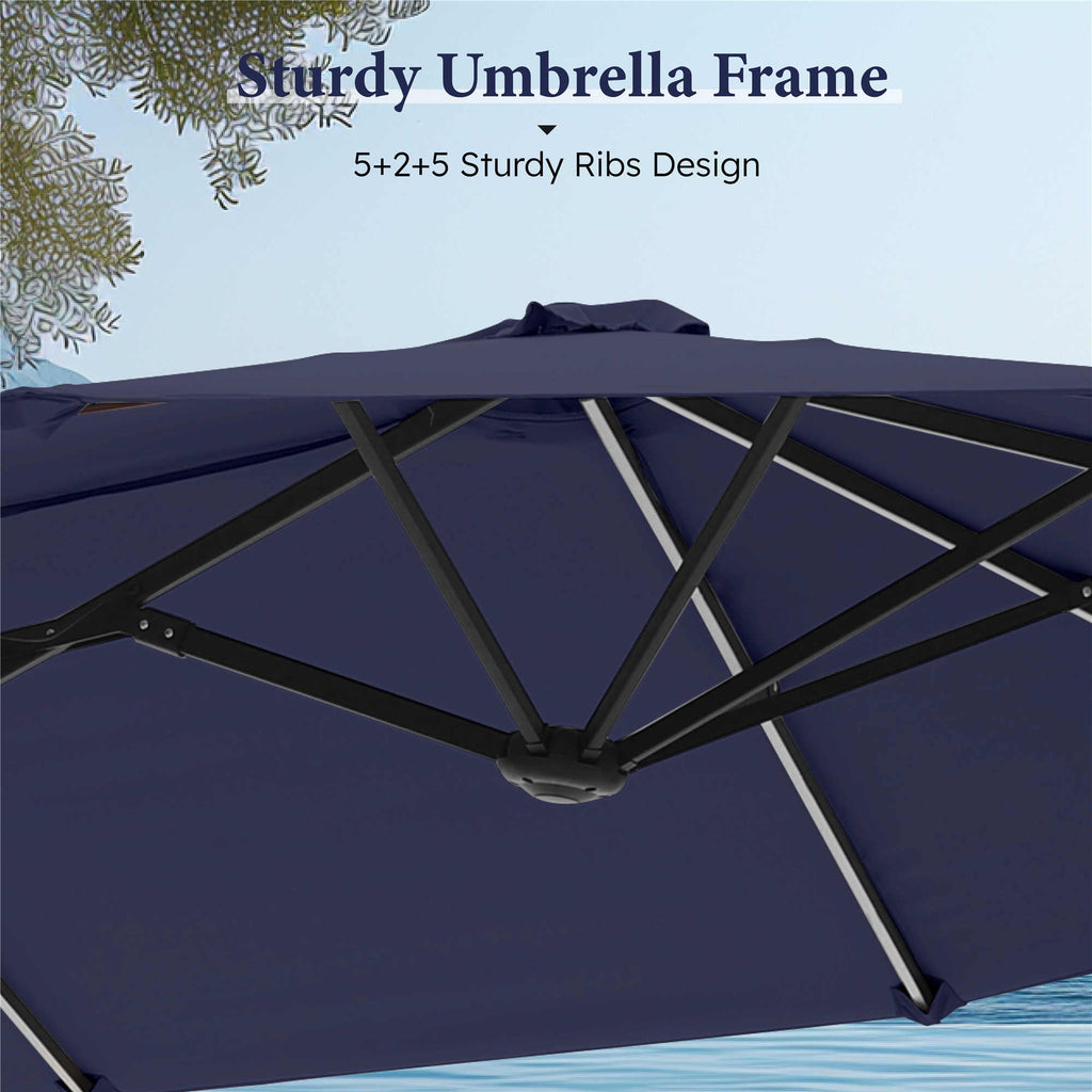 SUMMIT LIVING 13ft Large Patio Umbrella with Multi-Color LED Solar Lights Double-Sided Rectangular Outdoor Table Umbrella – Beige