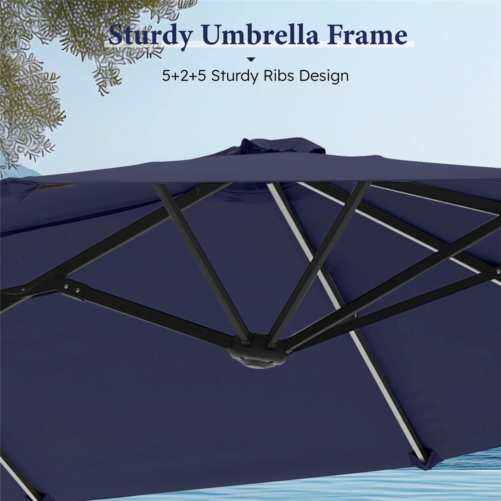 SUMMIT LIVING 13ft Large Patio Umbrella with Multi-Color LED Solar Lights Double-Sided Rectangular Outdoor Table Umbrella – Beige
