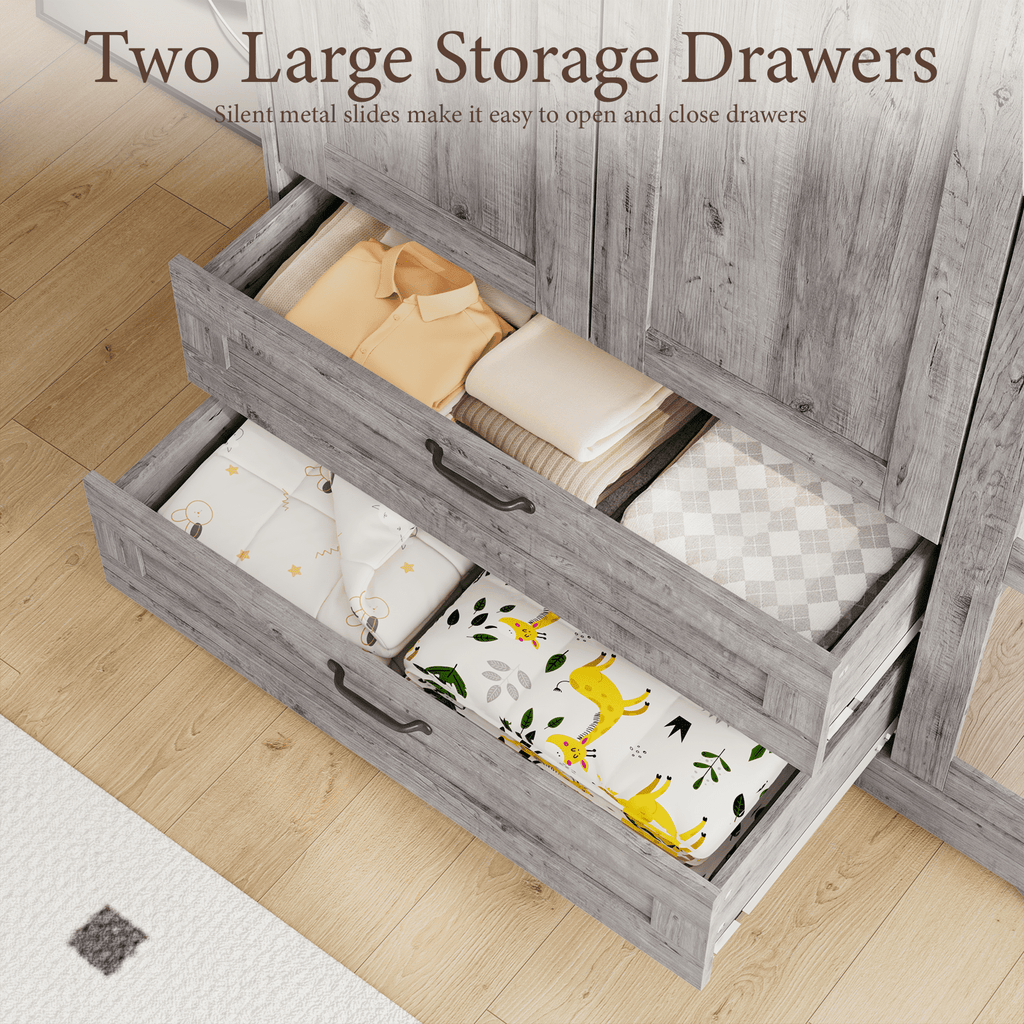 Brafabhome 71H Armoire Wardrobe Closet with 2 Drawers, Farmhouse 2 Doors Armoire Cabinet with Hanging Rod, Modern Freestanding Wardrobe Clothes Cabinet for Bedroom | Gray