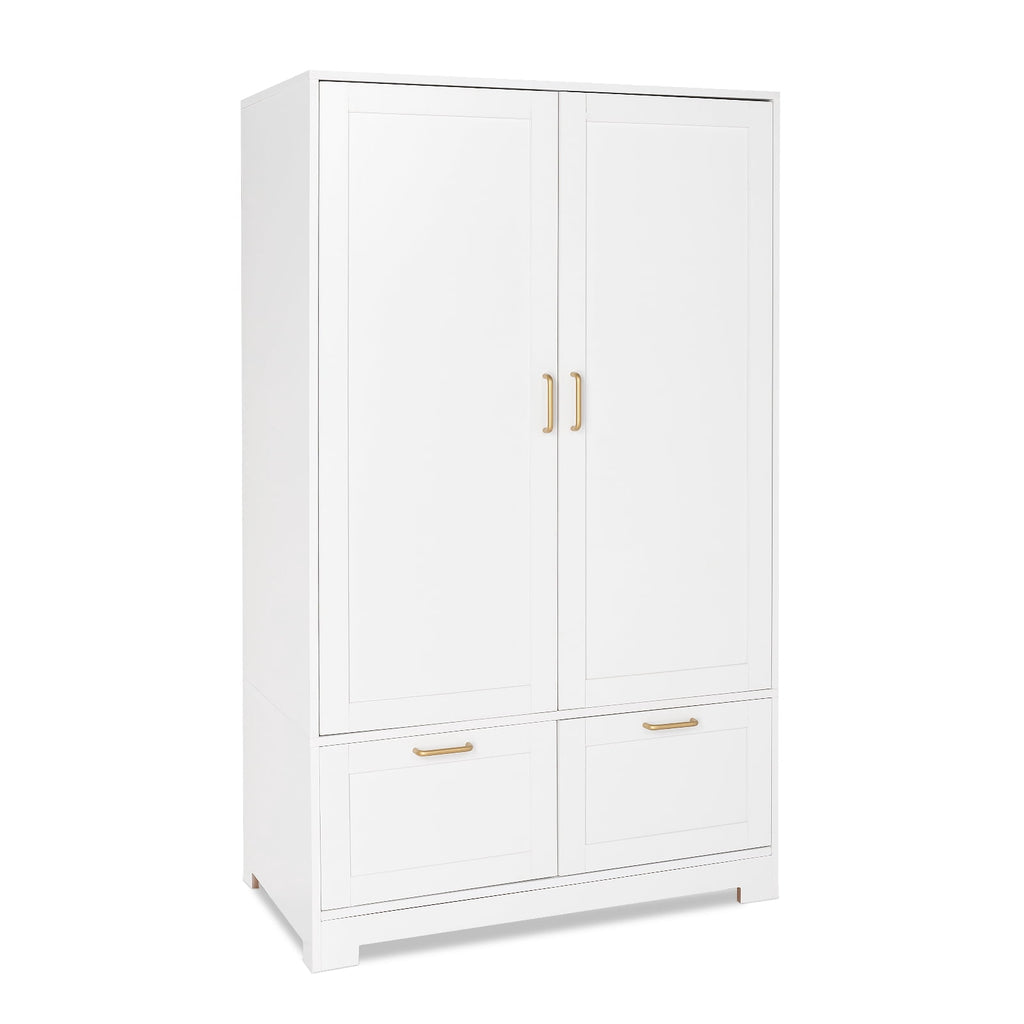 Ktaxon Wardrobe Armoire Closet with Hanging Rod, Modern Drawer & Shelf – Elegant White Finish Closet, Farmhouse to Mid-Century Style
