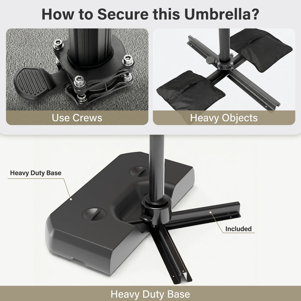 LAUSAINT HOME 10 Feet Patio Umbrella, Outdoor Large Cantilever Round Windproof Patio Offset Umbrella with 360° Rotation for Backyard, Gray