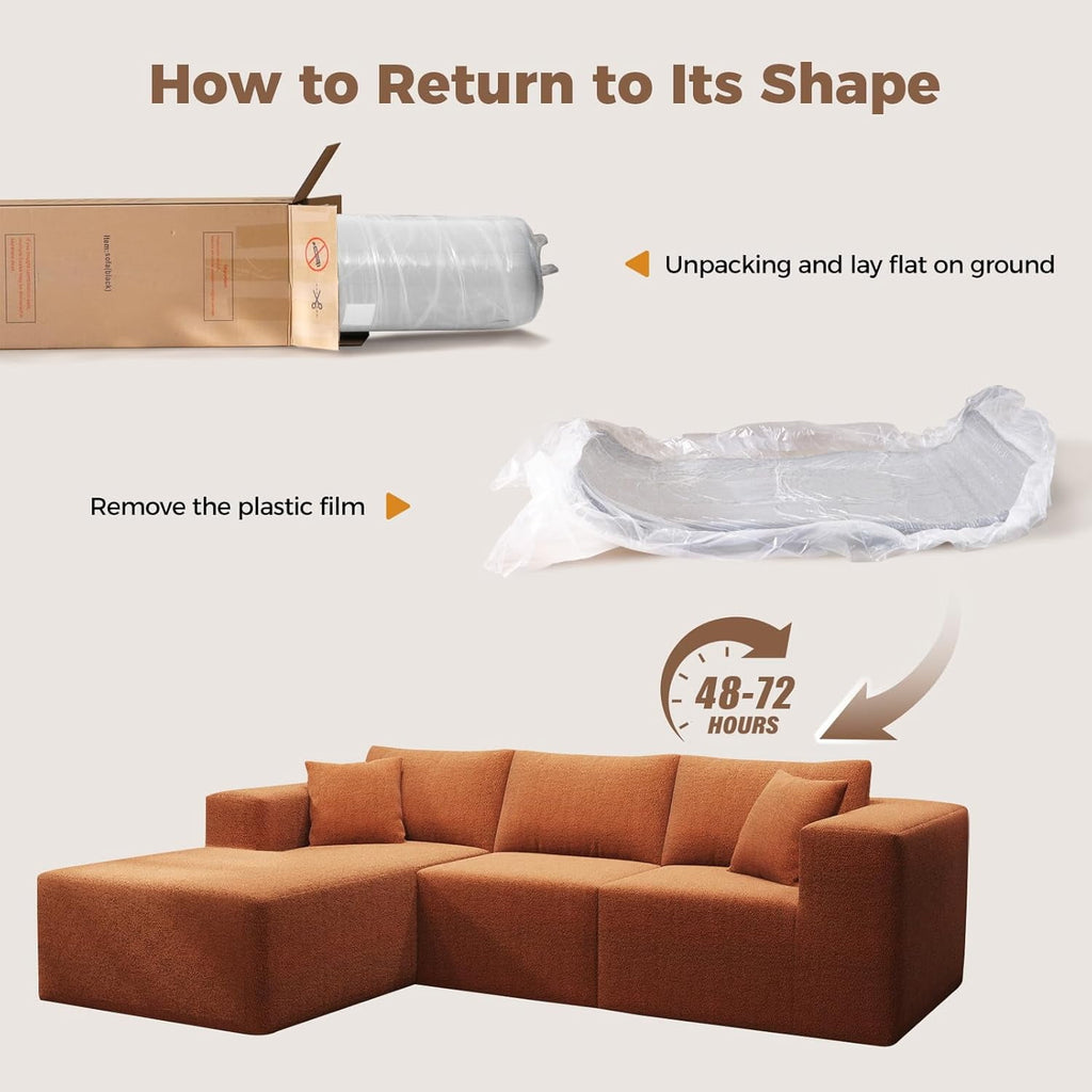 YVDNHP Modular Cloud Sofa - No Assembly Required, 107.8 Oversized L-Shaped Sectional with Chaise, Flannel Fabric Deep Seating Couch for Living Room