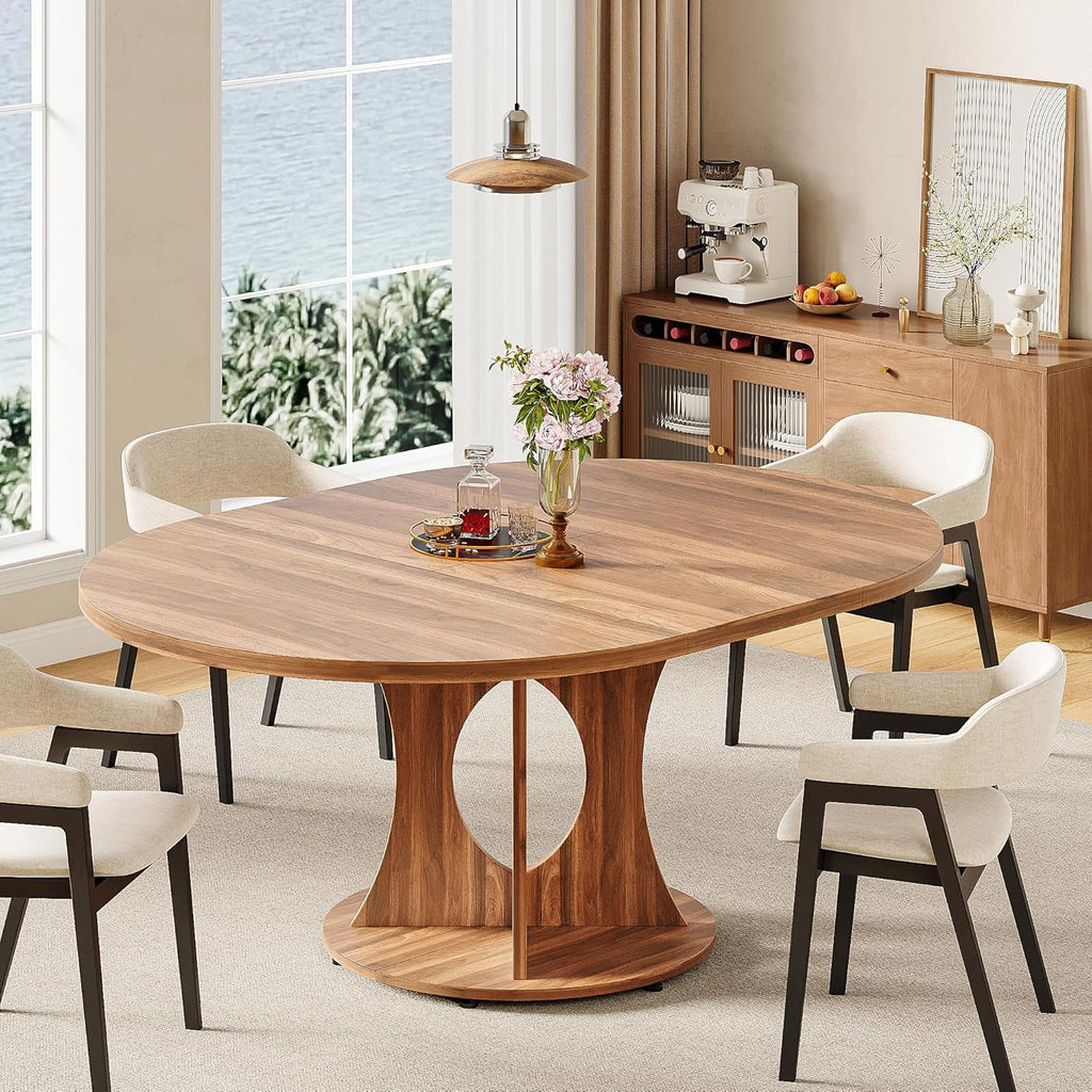 Laisnet 59 Extendable Wooden Dining Table for 8, Modern Kitchen Table with Hidden Storage, Black