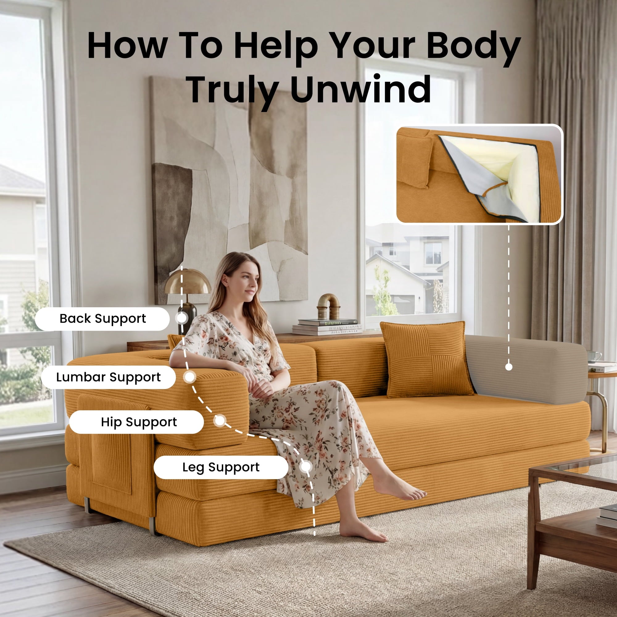 BELHOME 5-in-1 Convertible Sofa Bed, 78.8 Sleeper Sofa Boneless Couch with Side Pockets, Folding Floor Sofa Compression Sofa for Living Rooms No Assembly Required