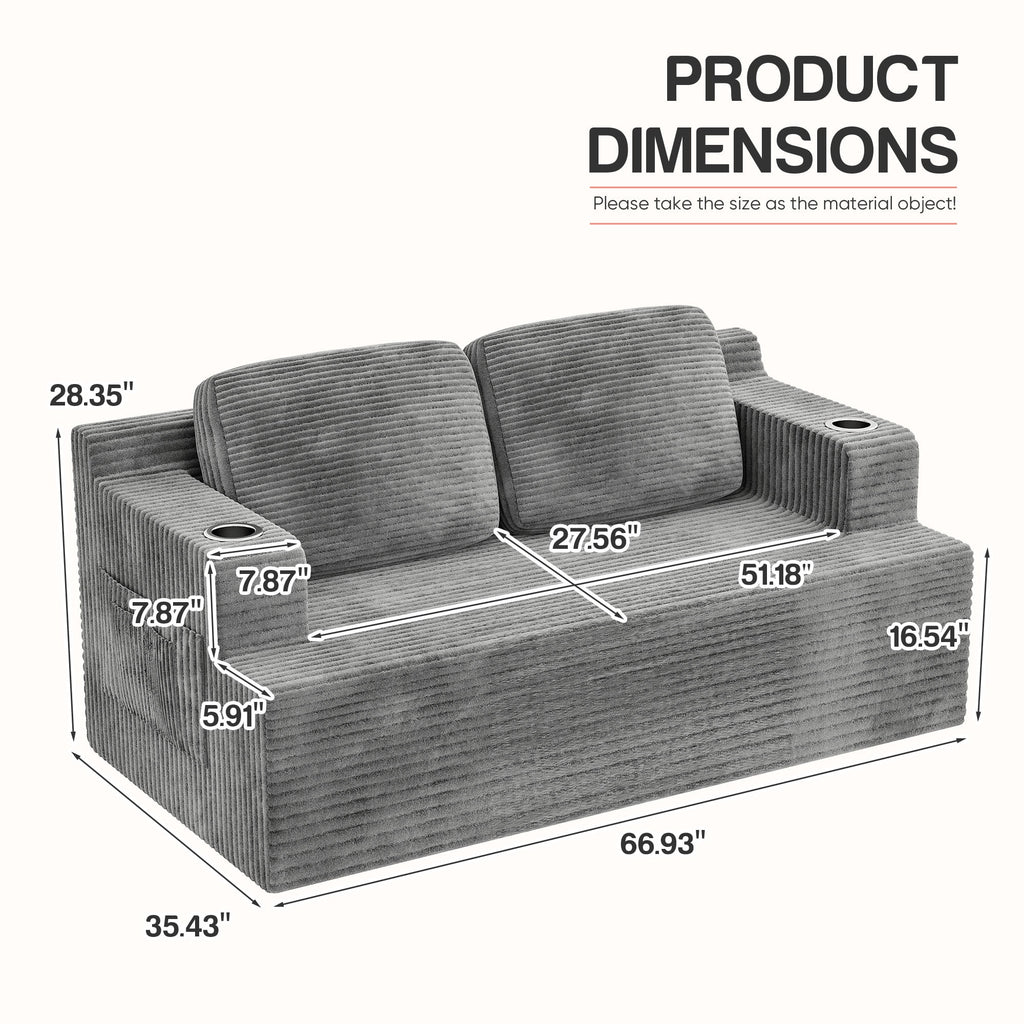 Homall Cloud Boneless Corduroy Sofa Loveseat Double-seater Couch Lounge Floor Chair for Bedroom,Gray
