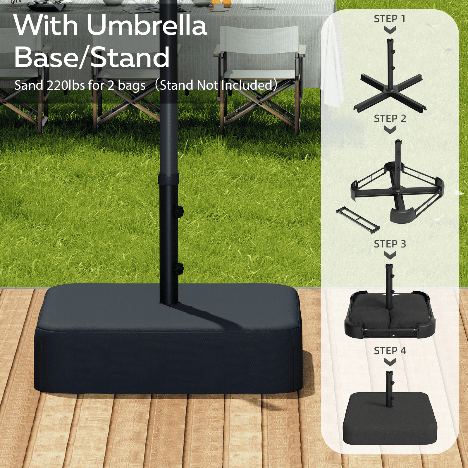 AECOJOY 10x10ft Outdoor Cantilever Patio Umbrella with Base, 360° Tilt & Rotate, Beige