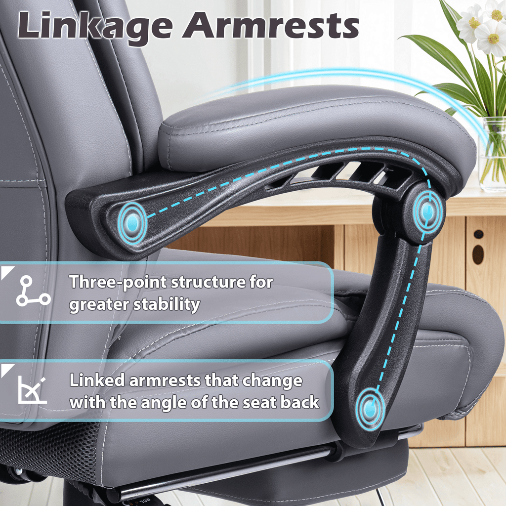 Waleaf Office Chair with Footrest,90-165°Reclining Ergonomic High Back Computer Desk Chair Lumbar Support for Home Office