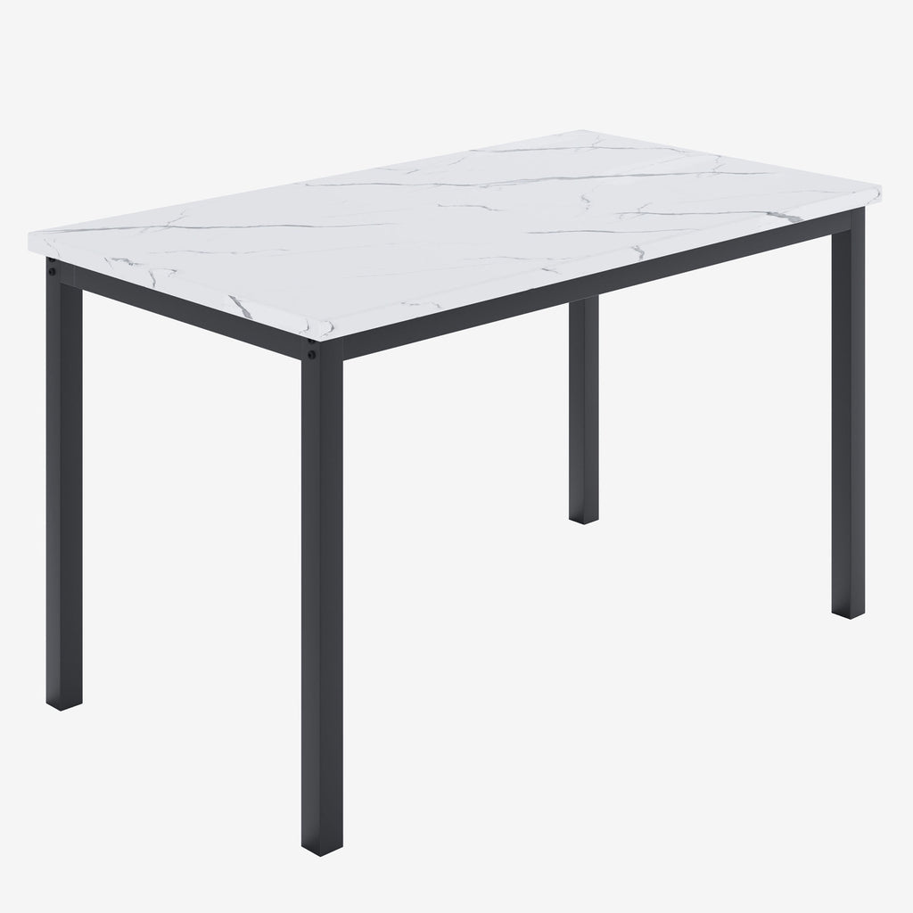UHOMEPRO Dining Table Set for 4, 5 Piece Dining Room Table Set with Gray Velvet Upholstered Chairs, White Faux Marble Pattern Rectangle Kitchen Table Set for Breakfast Nook Small Space