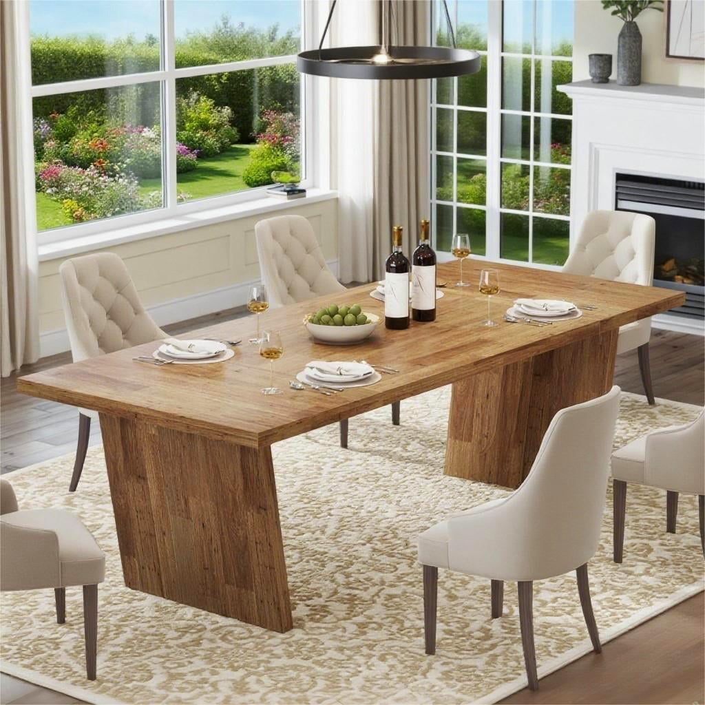Fnova 70.87 Rectangular Dining Table for 4-6 People, Farmhouse Wood Kitchen Table with Sturdy Legs, Easy to Assemble