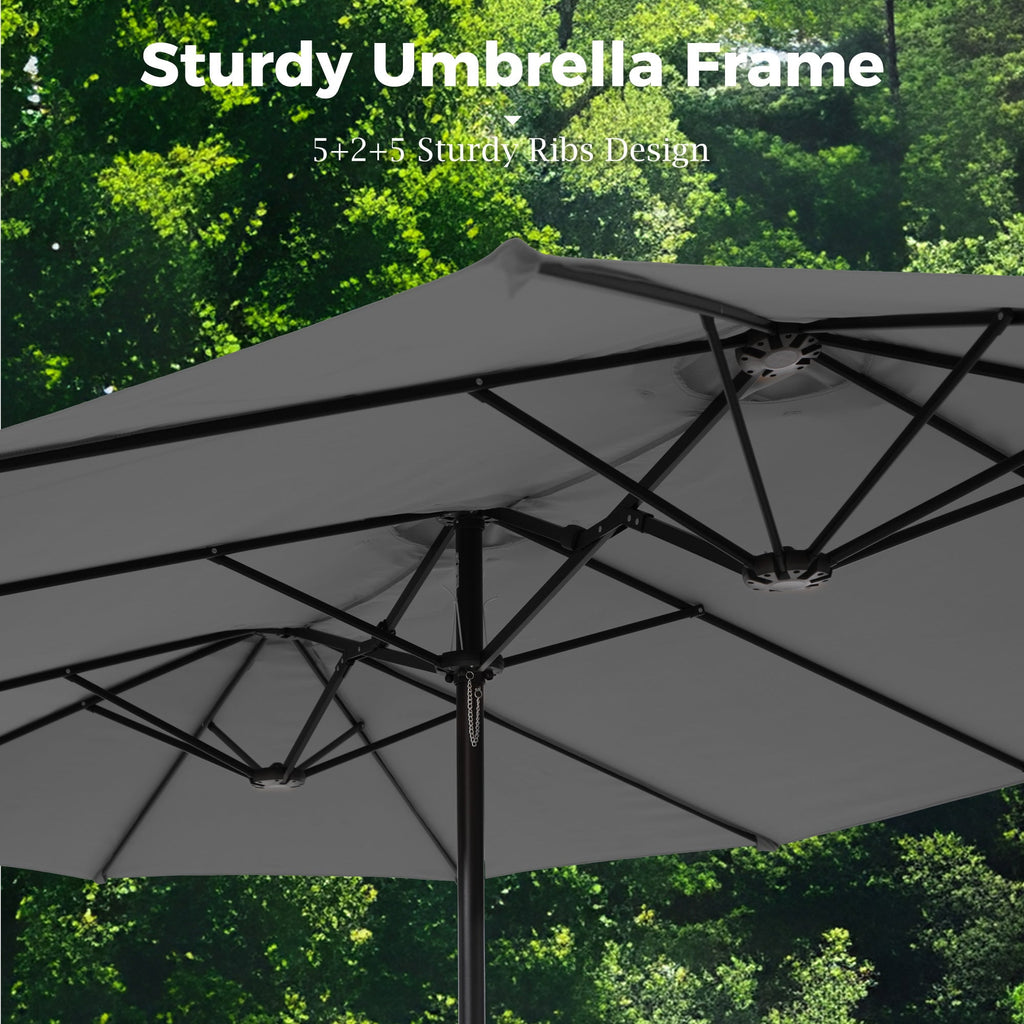 Alpha Joy 15ft Outdoor Patio Umbrella Extra-Large Double-Sided Garden Umbrella with Crank Handle and Base - Ivory