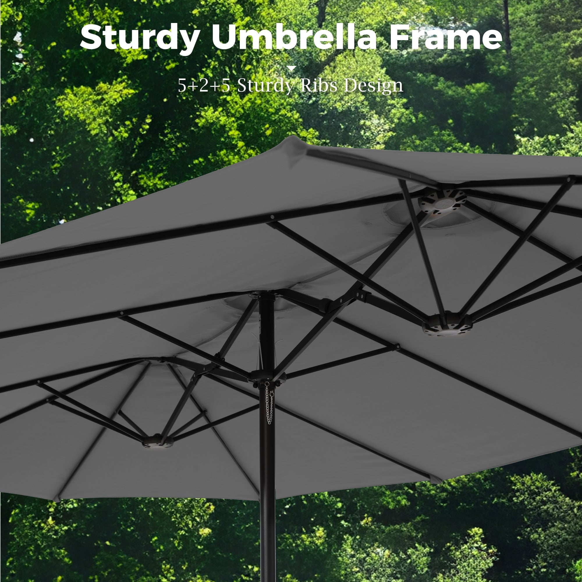 Alpha Joy 15ft Outdoor Patio Umbrella Extra-Large Double-Sided Garden Umbrella with Crank Handle and Base - Ivory