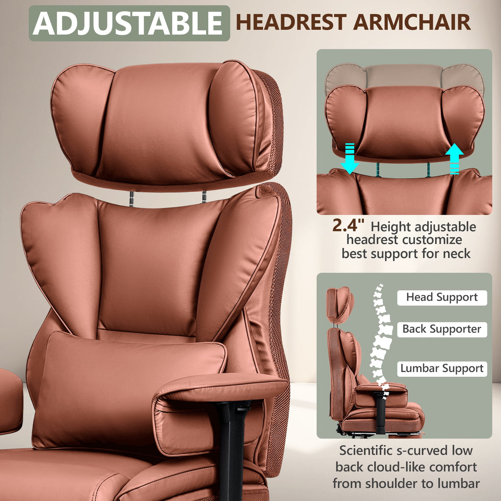 COOLHUT Big and Tall PU Leather Office Chair with Adjustable Headrest & Footrest, Executive Computer Desk Chair with 3D Adjustable Padded Armrest, Ergonomic Office Chair with Lumbar Support, Black