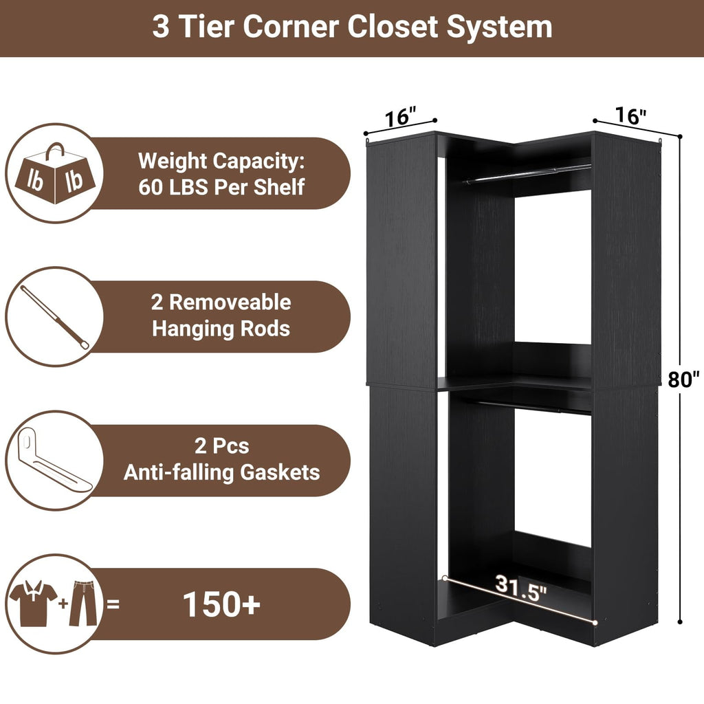 Homieasy 32'' W Corner Closet System with Hanging Rod, White