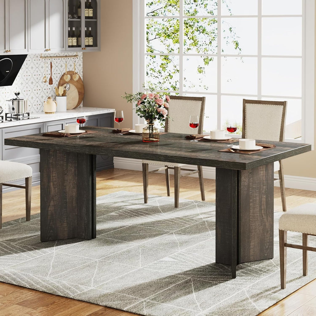 Tribesigns 63 Dining Room Table for 4-6, Wood Rustic Dinner Table for Kitchen, Dark Brown