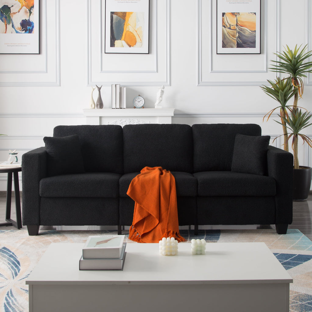 Gewnee 86.6 Modern Sofa Couch,Teddy Velvet 3 Seaters Comfy Couch with Deep Seat for Living Room,2 Pillows,Beige