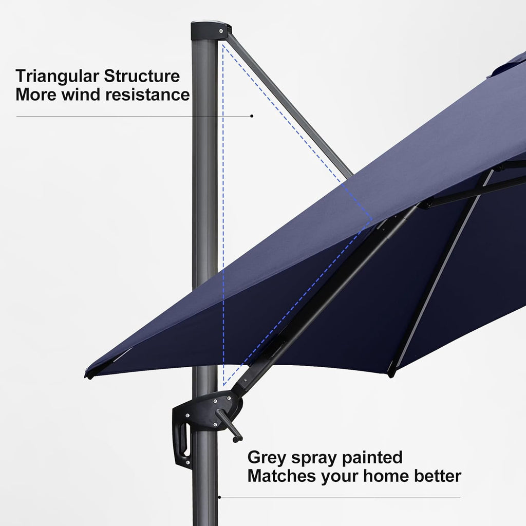 PURPLE LEAF 10x10 Ft Cantilever Umbrella Square Outdoor Patio Umbrella Large Offset Hanging Umbrella Aluminum Umbrella with 360°Rotation Adjustable Garden Pool Umbrella,Gray