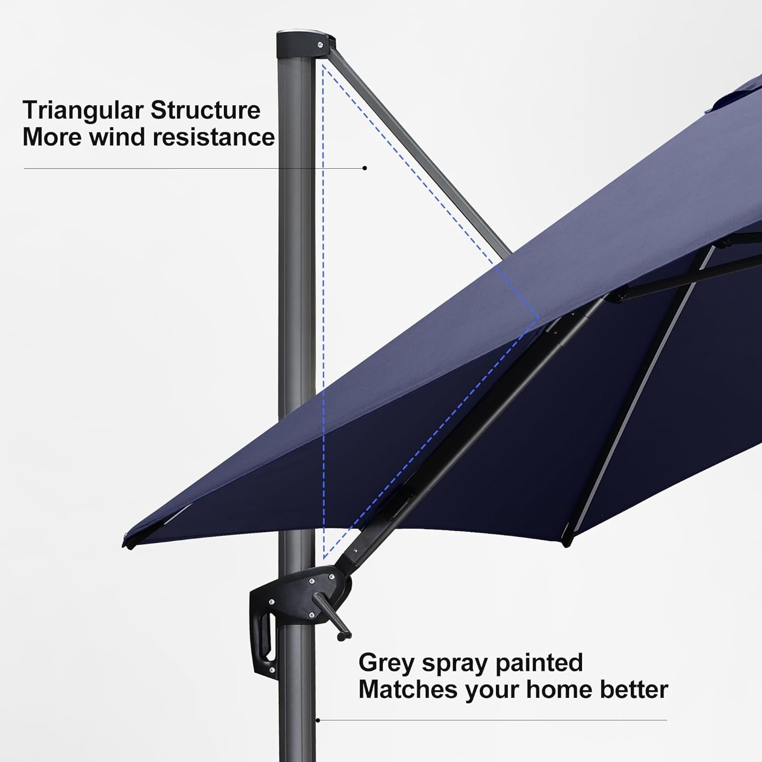 PURPLE LEAF 10x10 Ft Cantilever Umbrella Square Outdoor Patio Umbrella Large Offset Hanging Umbrella Aluminum Umbrella with 360°Rotation Adjustable Garden Pool Umbrella,Gray