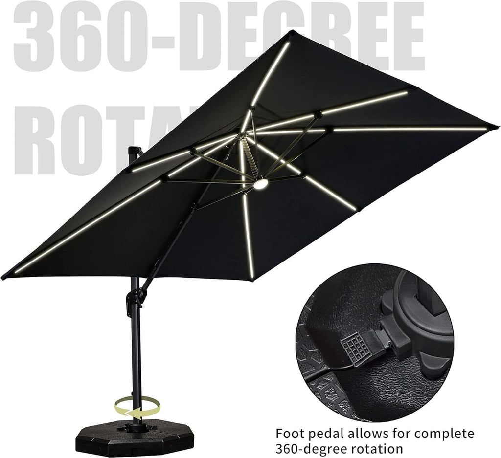 PURPLE LEAF 9x11.5 Ft Cantilever Umbrella Rectangle Outdoor Patio Umbrella Large Offset Hanging Umbrella Aluminum Umbrella with 360°Rotation Adjustable Garden Pool Umbrella,Turquoise Blue