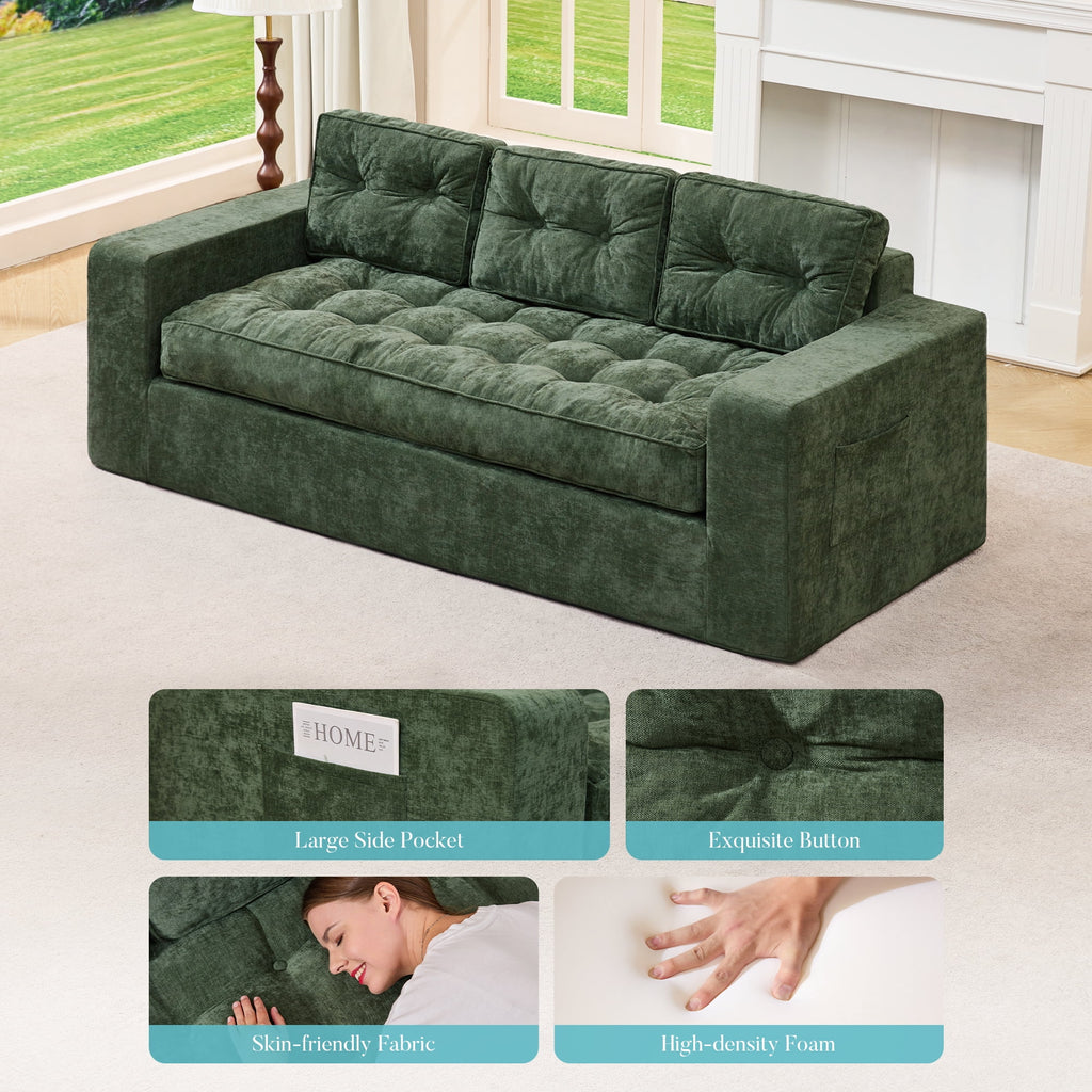 Hobestluk 3-Seater Sofa Boneless Couch with Tufted Button Design 2 in 1 Comfy Cloud Couch Oversized Sofa for Living Room Bedroom Apartment or Office (Grey, 3 Seater)