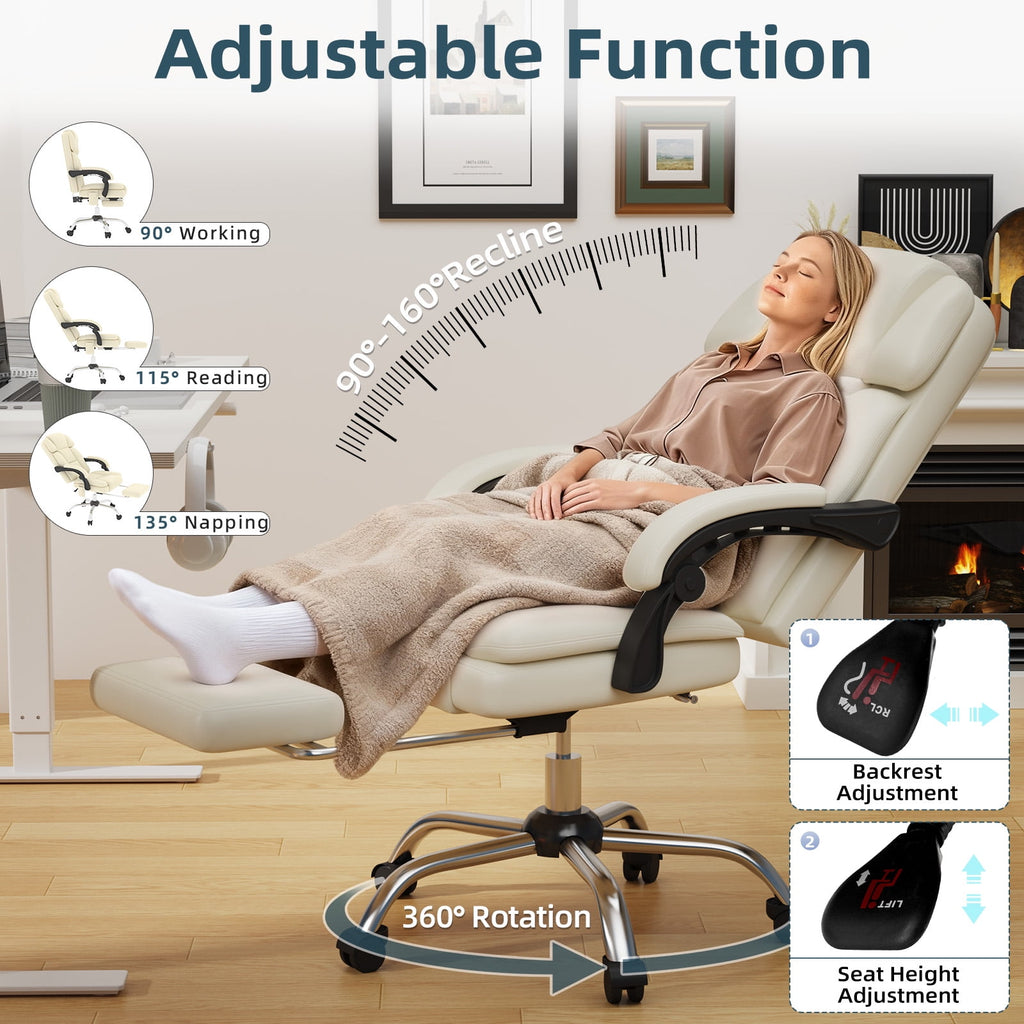 HOMREST Ergonomic Office Chair with 6-Point Massage & Heating, Adjustable Executive Desk Chair with Retractable Footrest, PU Leather Home Office Desk Chair for Home & Office (Black)