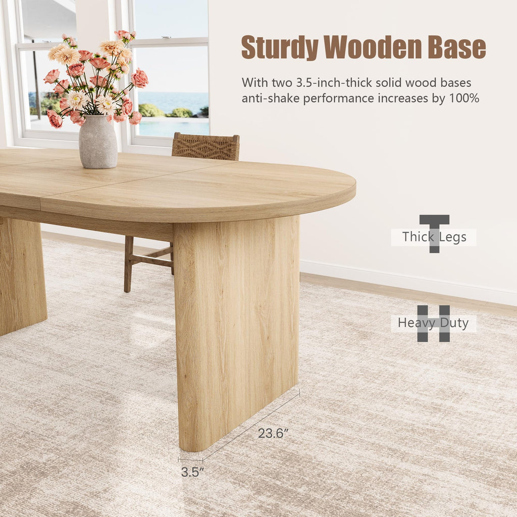 70.8 Inch Oval Farmhouse Dining Table for 6-8 People, Long Large Kitchen Table with Thick Sturdy Wooden Base-Natural