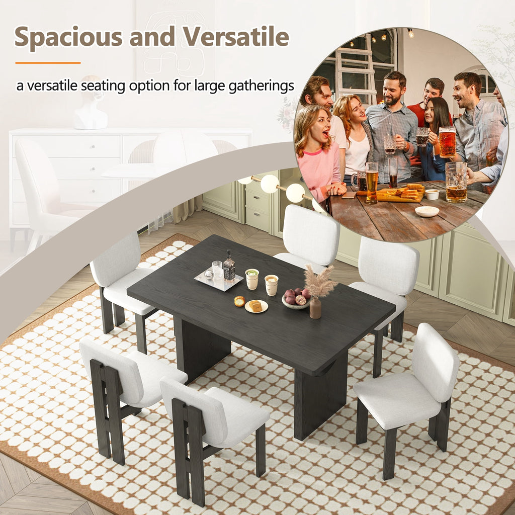 Euroco 7-Piece Dining Table Set for 6, 59 Kitchen Table Set with 6 Upholstered Chairs and Wooden Frame,Retro Dining Set for Kitchen Dining Room, Natural