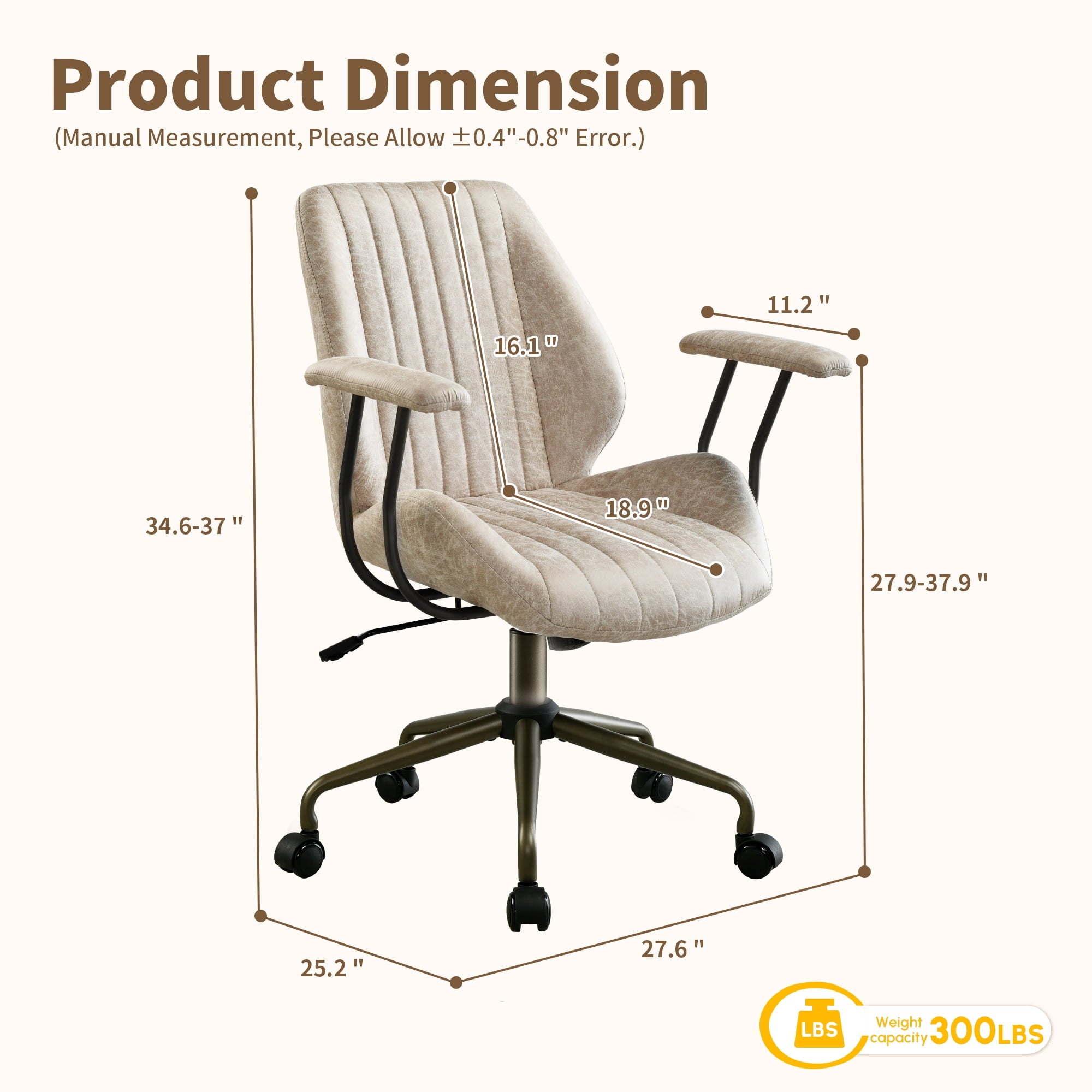 Toject Ergonomic Office Chair, High Back Big Comfy Home Office Chair with Lumbar Support, Mid-Century Modern Computer Executive Office Chair, Brown