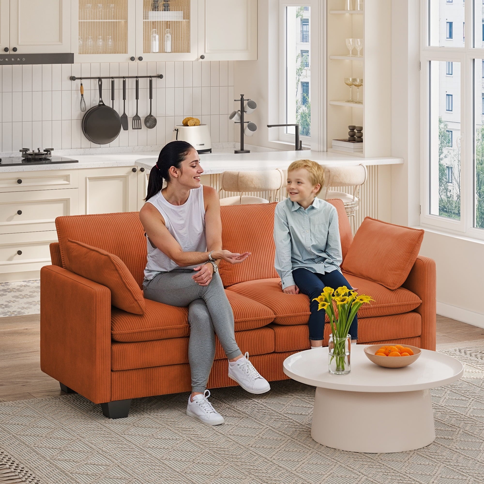 75’’ Cloud Couches for Living Room, Noelse L Shaped Modular Sofa with Deep Seats, 2 Seater Love Seat Couch with Removable Washable Corduroy Fabric for Living Room Bedroom and Apartment, Gray