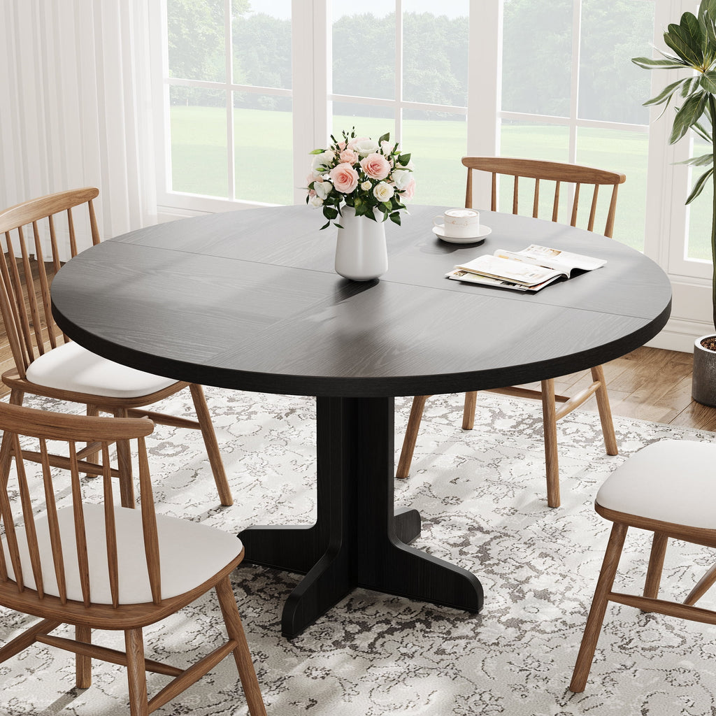 47 Inch Round Dining Table, Wood Kitchen Table, Dinning Room Tables for 4-6 People, Dinner Table with Wooden Tabletop and Legs for Dining Room Living Room (Only Table)