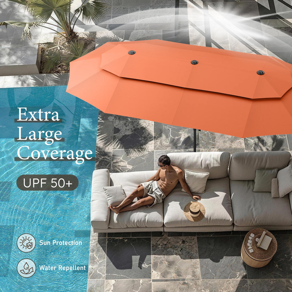SUMMIT LIVING 13FT Patio Umbrella with Base Included - Double-Vented Rectangle Outdoor Market Umbrella for Patio - Beige