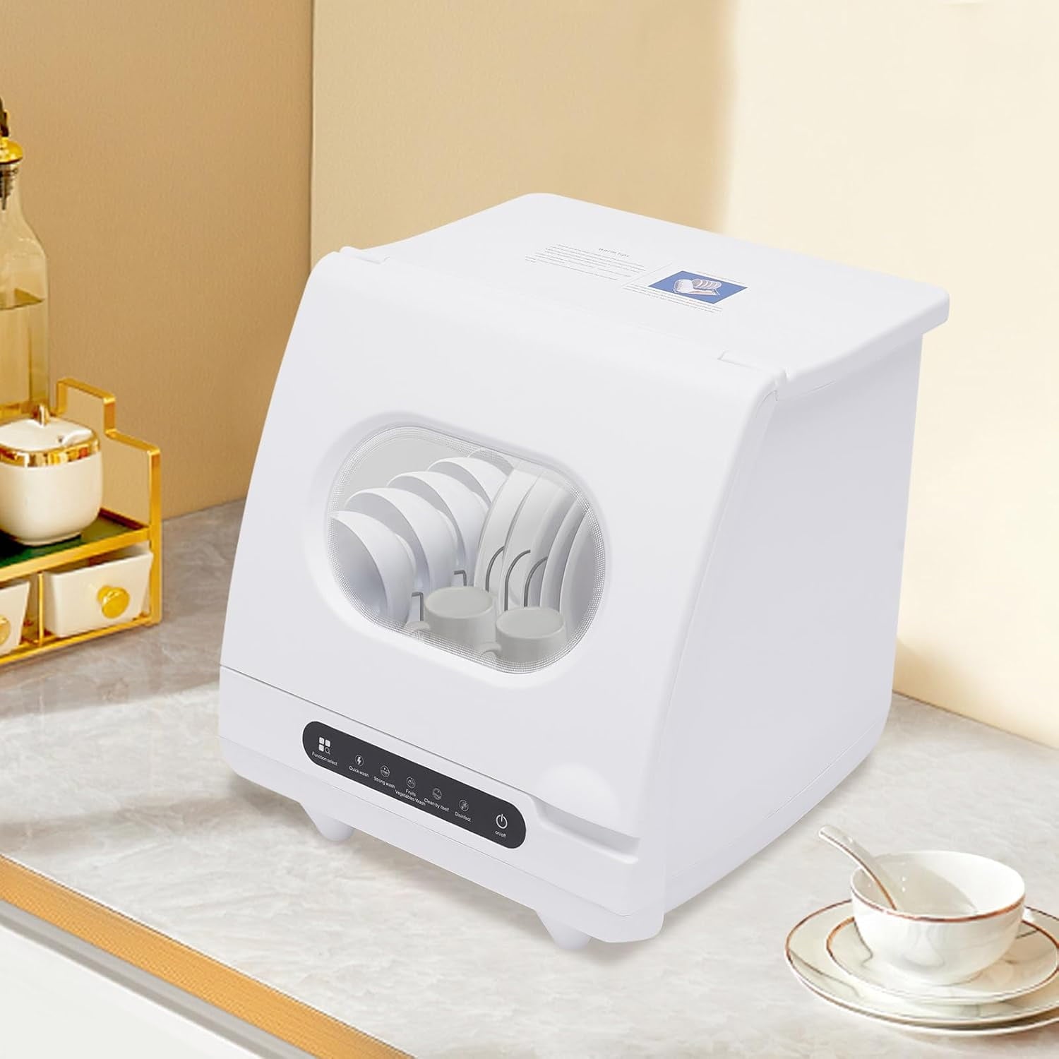 Countertop Dishwasher, Portable Mini Dishwasher with 5L Water Tank, 360° Rotation Flushing & Hose Connection 3-in-1 Function Dishwasher for Apartments,Dorms & RVs (1200W)