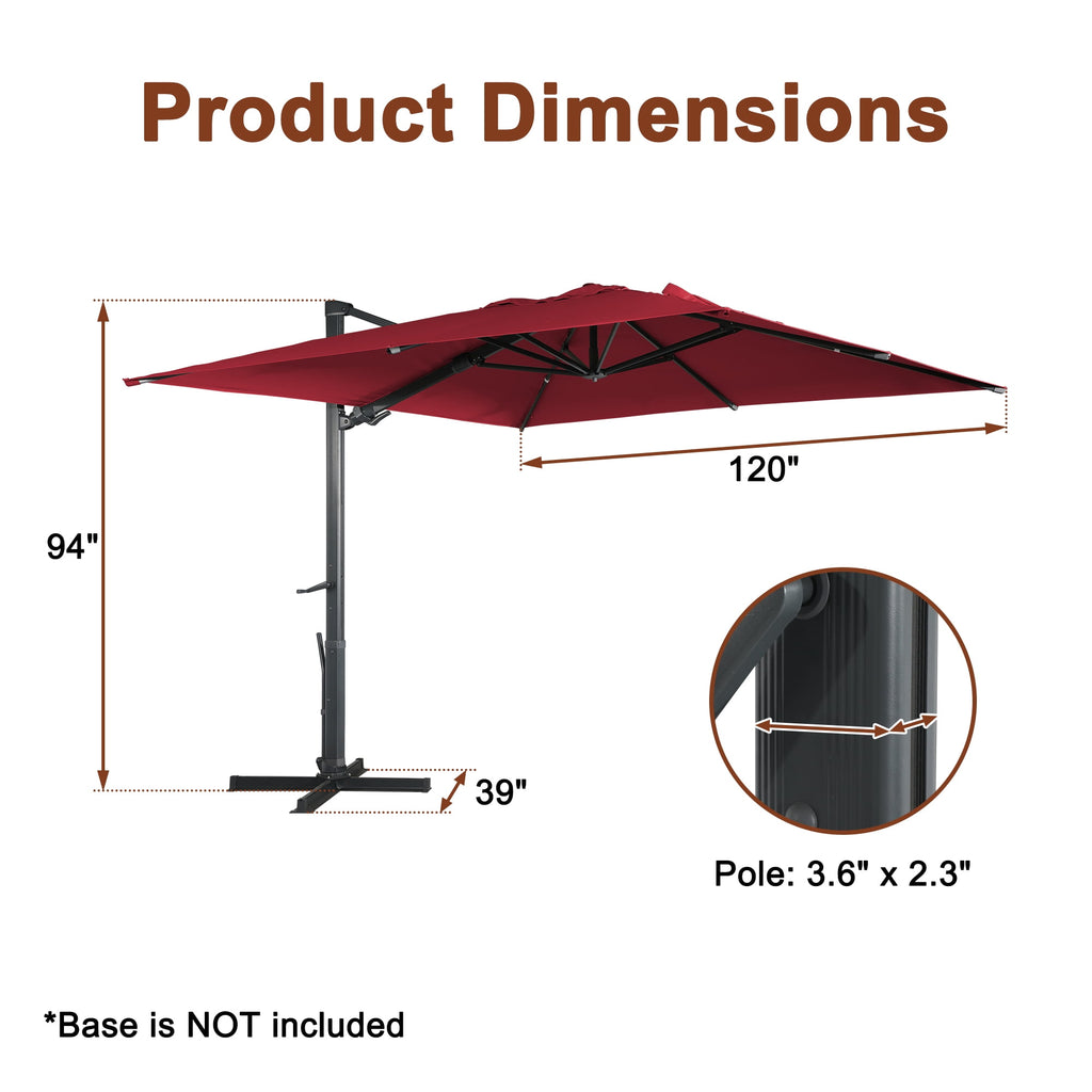 Mondawe 10x10ft Patio Umbrella Outdoor Square Large Cantilever Windproof Offset and Heavy Duty Sun Umbrella for Garden Deck Pool, Red
