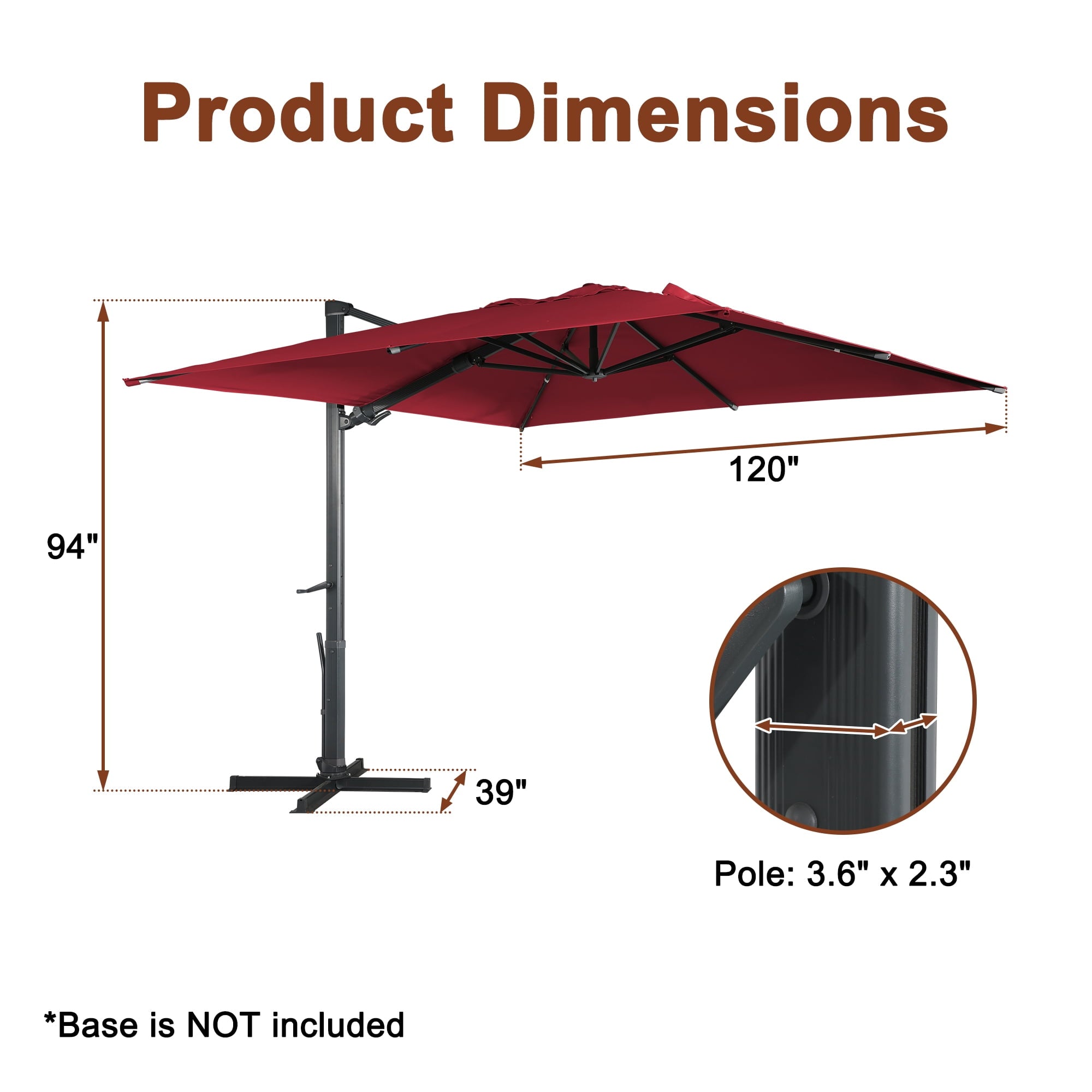 Mondawe 10x10ft Patio Umbrella Outdoor Square Large Cantilever Windproof Offset and Heavy Duty Sun Umbrella for Garden Deck Pool, Red