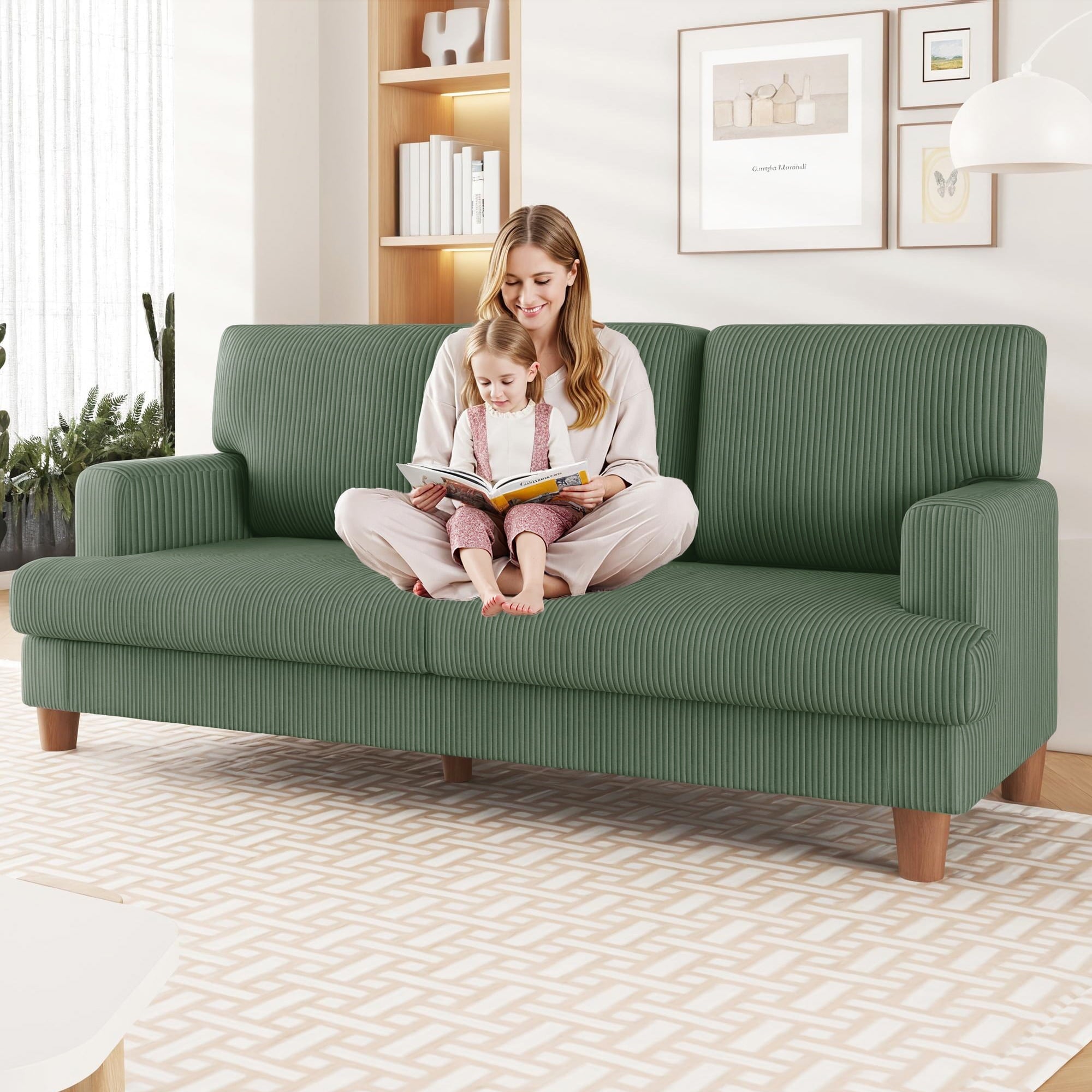 AAQZ 87 Corduroy Sofa Couch for Living Room, 3 Seater Deep Seat Comfy Couch in a Box, 2 Cushions, 2 Pillows Tool-Free Setup,Gray