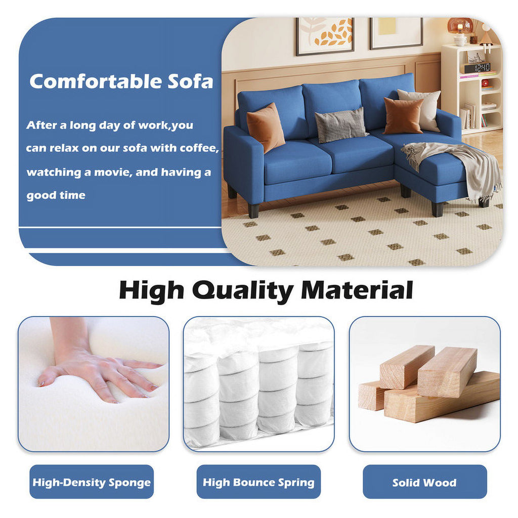 Homall Convertible Sectional Sofa Couch, Modern Linen Fabric L-Shaped Couch 3-Seat Sofa Sectional with Reversible Chaise for Small Living Room, Apartment and Small Space, Light Gray