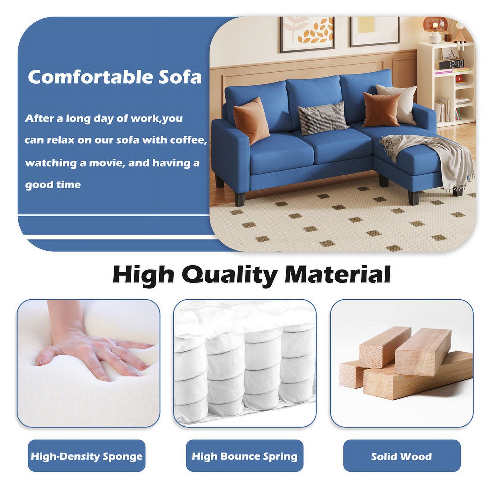 Homall Convertible Sectional Sofa Couch, Modern Linen Fabric L-Shaped Couch 3-Seat Sofa Sectional with Reversible Chaise for Small Living Room, Apartment and Small Space, Light Gray