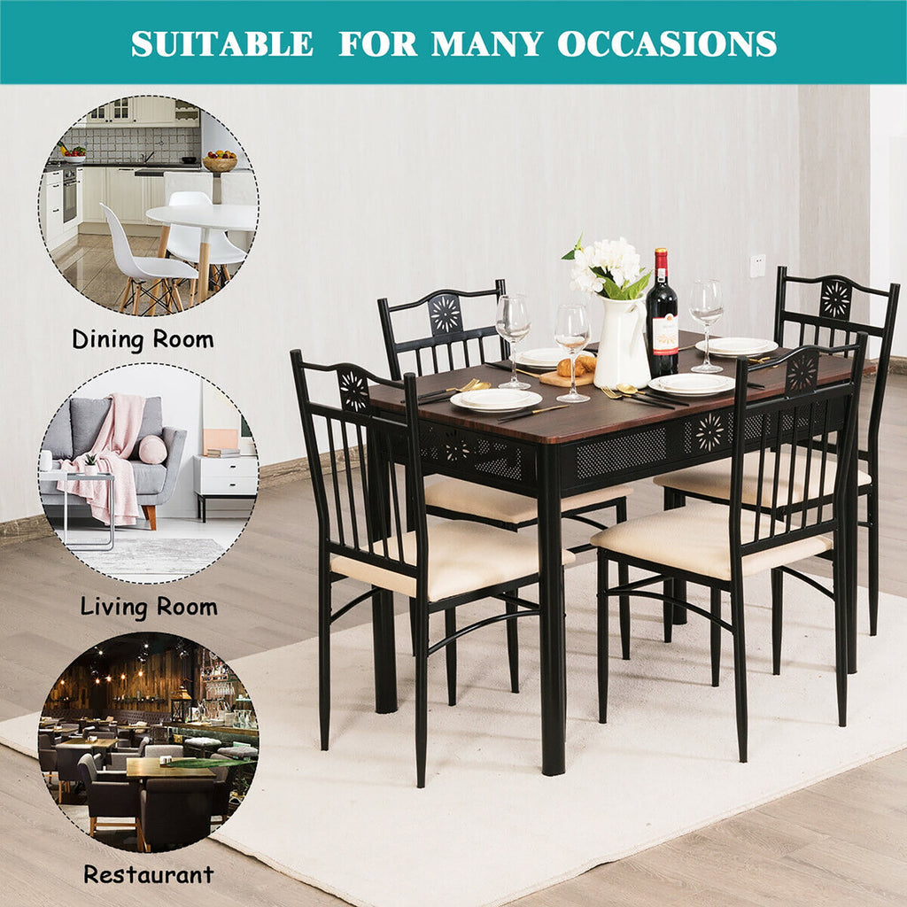 Costway 5PCS Dining Set Metal Table & 4 Chairs Kitchen Breakfast Furniture Black