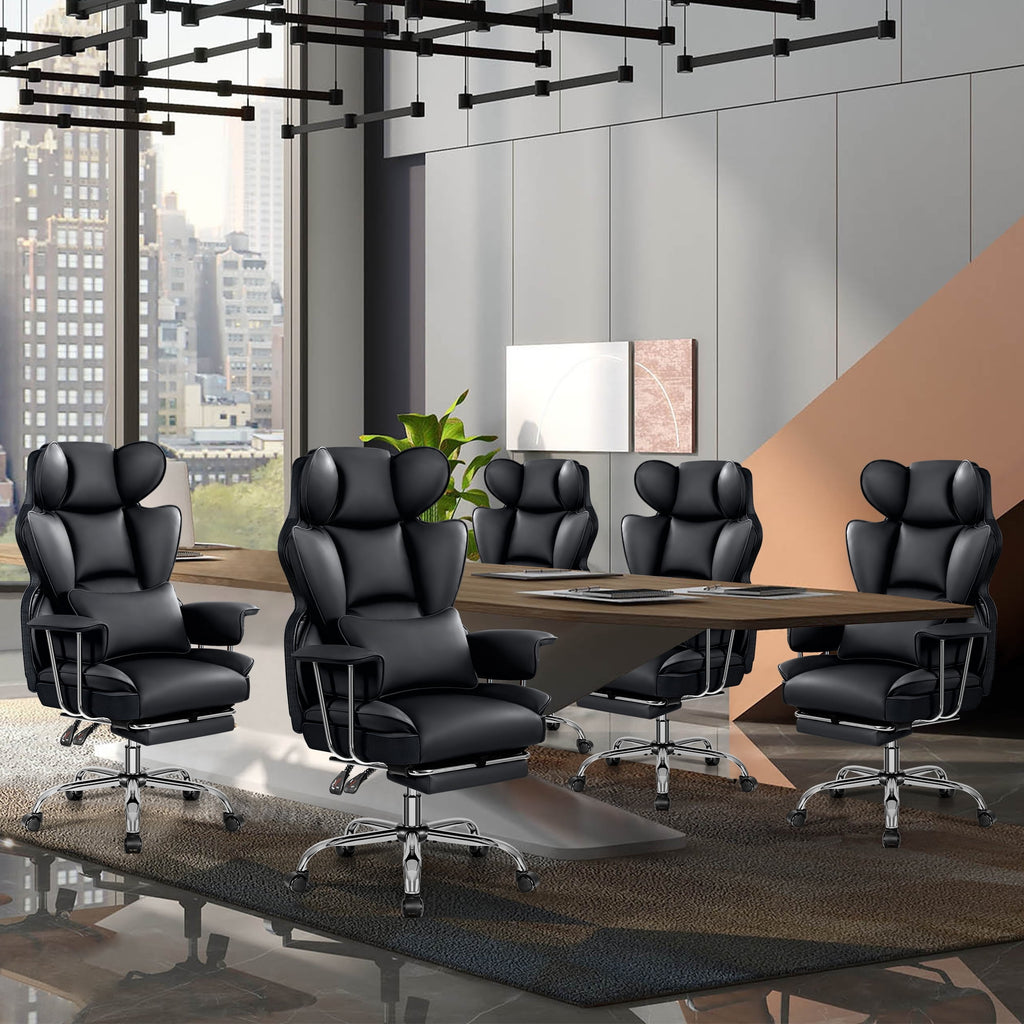 COOLHUT Big and Tall Office Chair 500LBS Wide Seat Ergonomic Computer Desk Chair, PU Leather Executive Office Chair with Footrest, Adjustable Task Chair Lumbar Back Support 8 Hour, Black