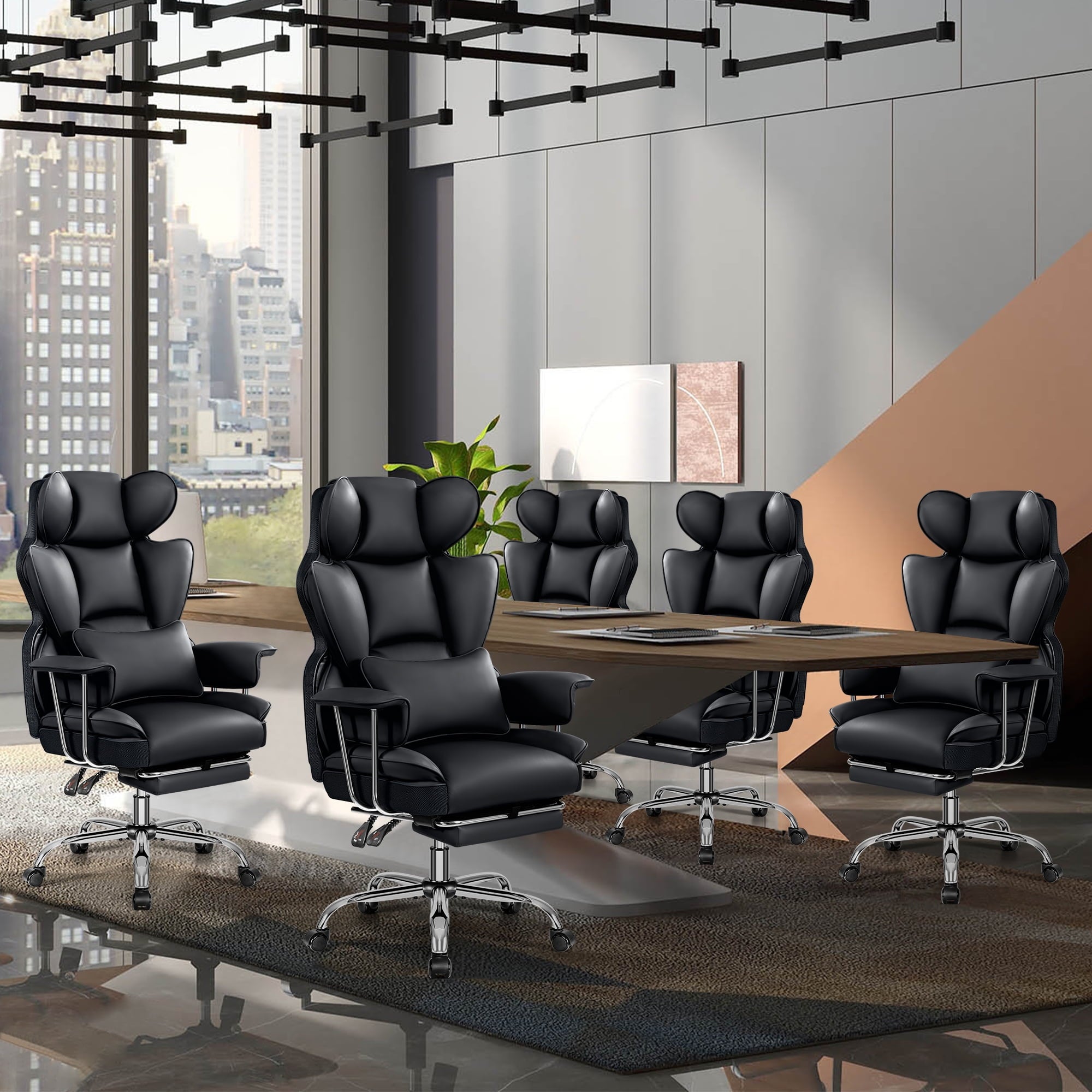 COOLHUT Big and Tall Office Chair 500LBS Wide Seat Ergonomic Computer Desk Chair, PU Leather Executive Office Chair with Footrest, Adjustable Task Chair Lumbar Back Support 8 Hour, Black