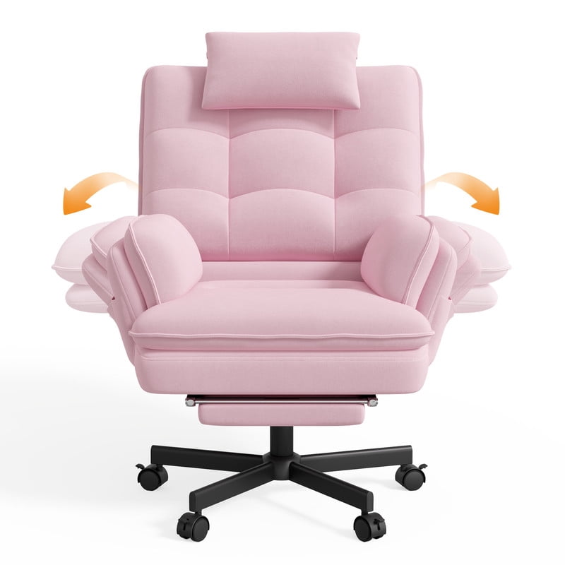 Hawsaiy Big and Tall Office Chair with Footrest, Ergonomic Executive Desk Chair with Flip-Up Arms, Reclining High Back Computer Chair with Headrest & Side Pockets, White