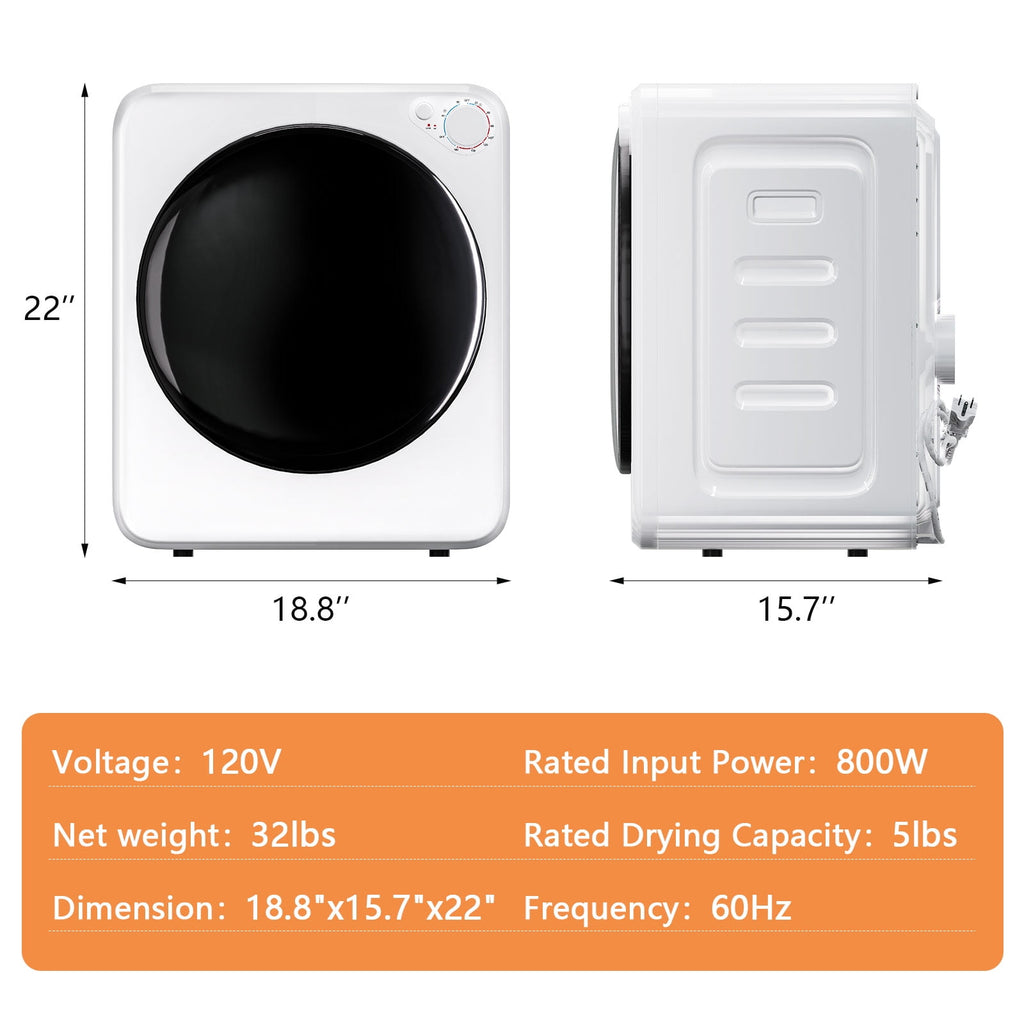 Dimedeal 1.8 cu.ft Portable Clothes Dryer, 800W Electric Compact Dryer Machine for Apartment & Small Spaces