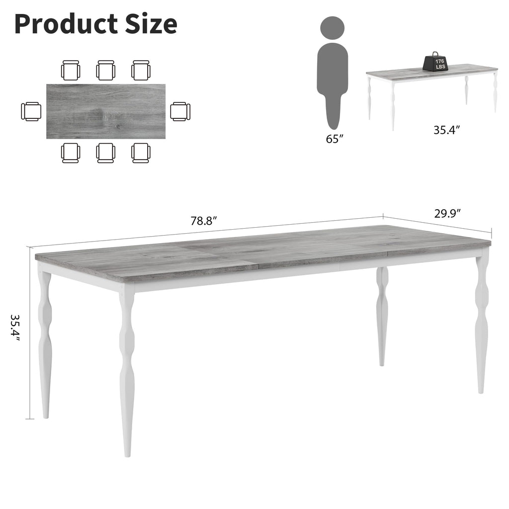 M optimized 78-inch Farmhouse Dining Table for 8, Rustic Rectangular Kitchen Table with Large Tabletop, Long Wooden Dining Room Table with Heavy Duty Legs