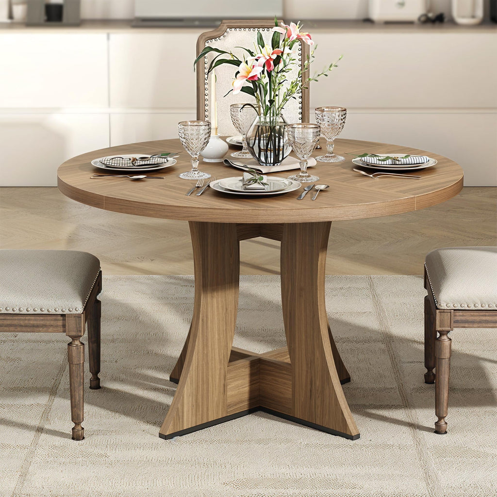 MARNUR Round Dining Table for 4 Persons 47 Kitchen Table for Dining Room Kitchen, Walnut (Only Table)
