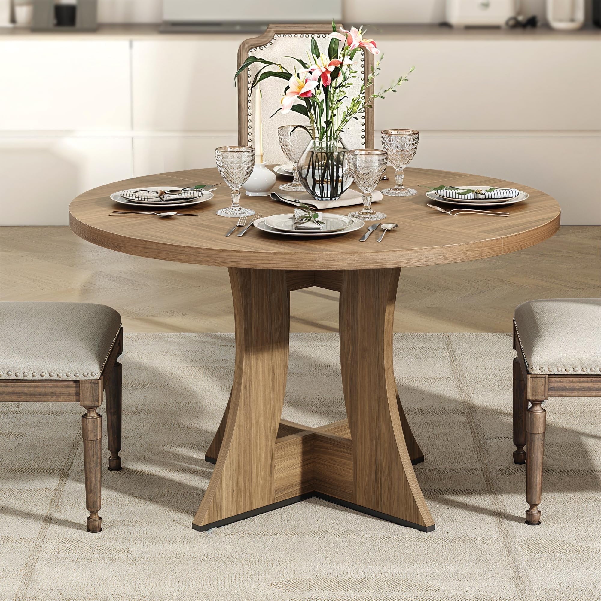 MARNUR Round Dining Table for 4 Persons 47 Kitchen Table for Dining Room Kitchen, Walnut (Only Table)