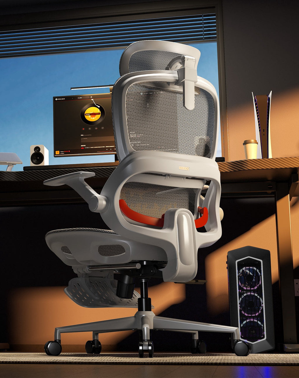 SIHOO B100 Ergonomic Office Chair with Footrest, Task Chair with Zoned Back Support, 2D Wide Headrest Study Chair for Teenager, High Back Executive Chair for Home Office, Black, 300lbs