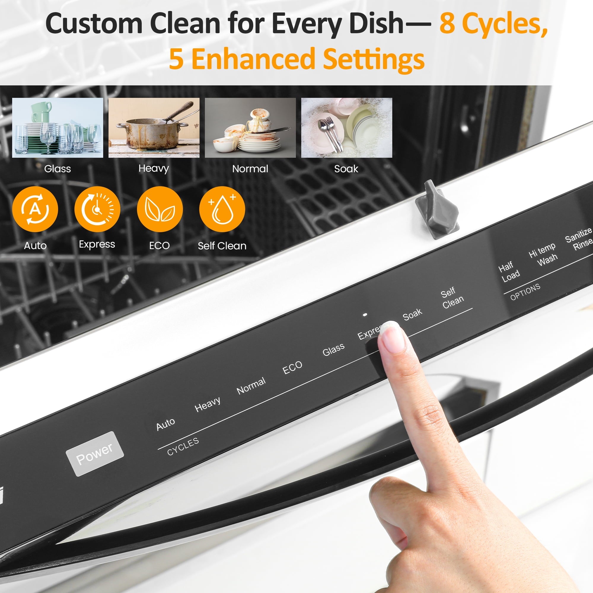 Sunvivi 24 Stainless Steel Built-in Dishwasher, 14-16 Place Settings Dishwasher Machine, 8 Wash Programs, Energy Star, Sliver